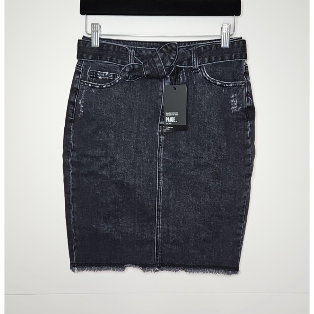 Paige Womens Black Denim Mini Skirt Raw Hem Belted Size 27 (US‎ 4) - Sample